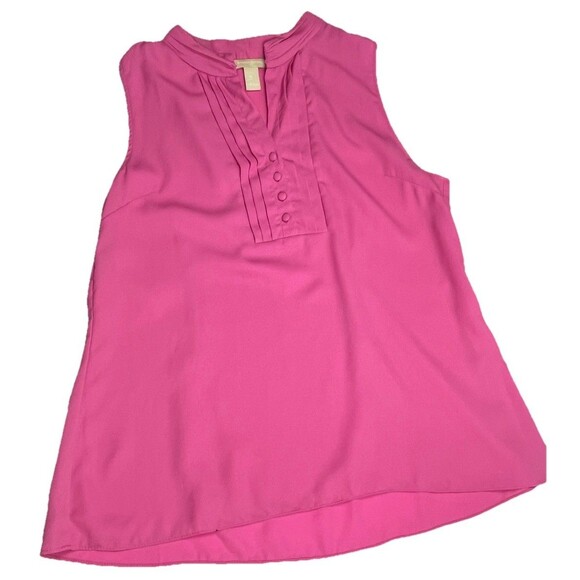 Banana Republic Top Sleeveless Blouse Pleat Bodice Pink Petite Large Twee Career - Picture 2 of 4